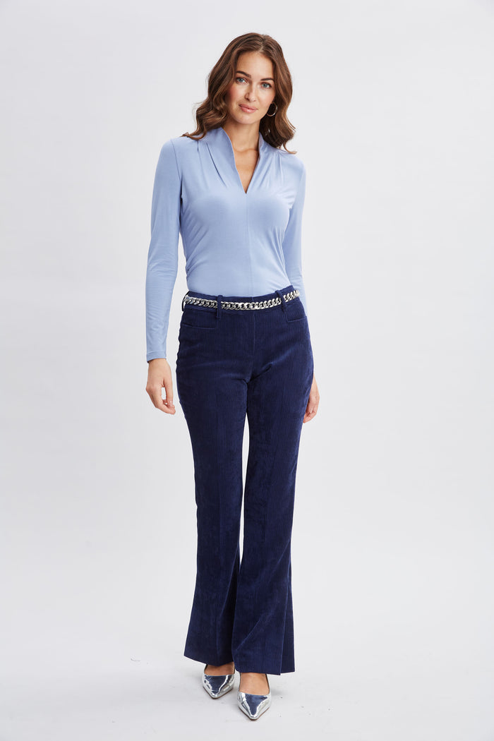 Elie Tahari Pleated Neck Knit BLUE FROST