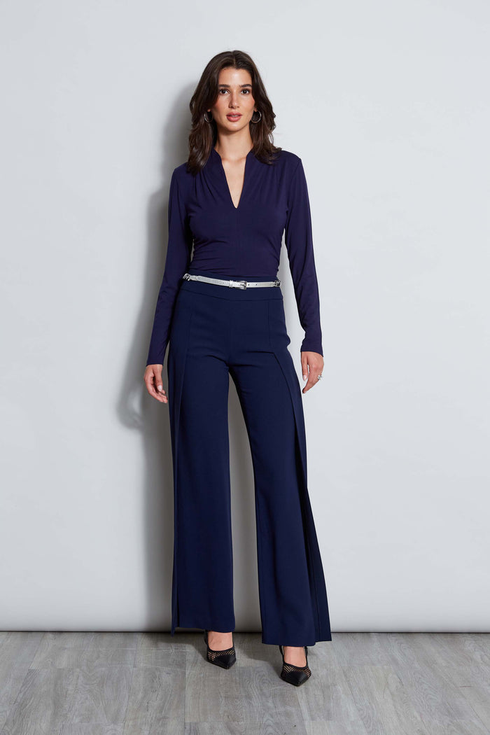 Elie Tahari Pleated Neck Knit GALAXY NAVY