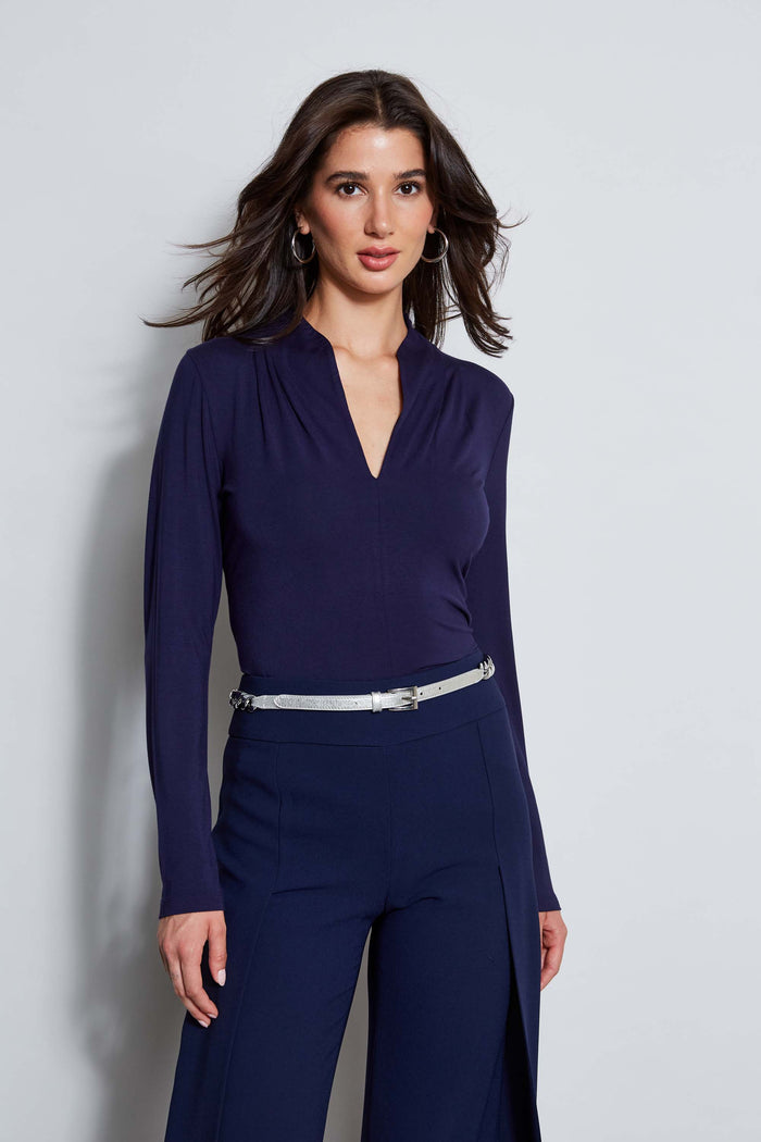Elie Tahari Pleated Neck Knit GALAXY NAVY