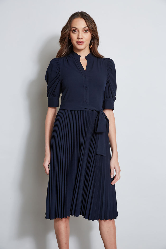 Elie Tahari Pleated Ruched Sleeve Dress STARGAZER
