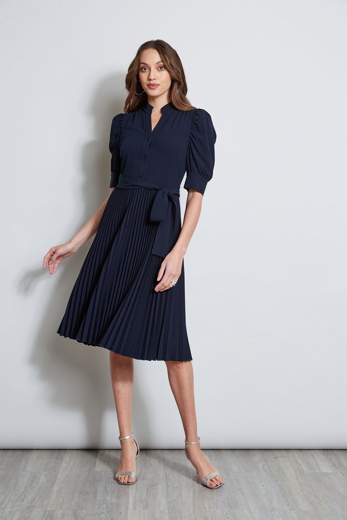 Elie Tahari Pleated Ruched Sleeve Dress STARGAZER