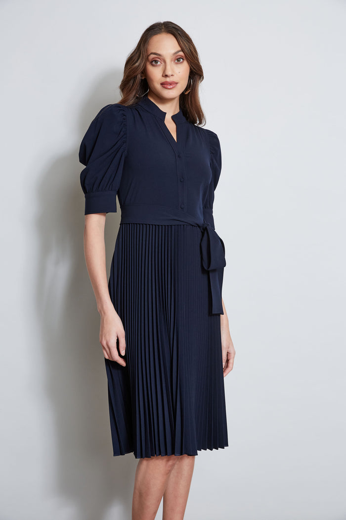 Elie Tahari Pleated Ruched Sleeve Dress STARGAZER