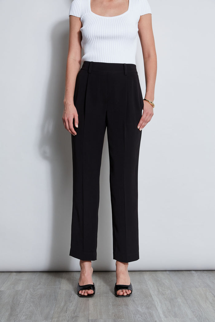 Elie Tahari Pleated Straight Leg Pull On Pant NOIR