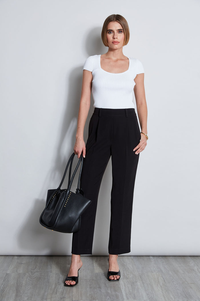 Elie Tahari Pleated Straight Leg Pull On Pant NOIR