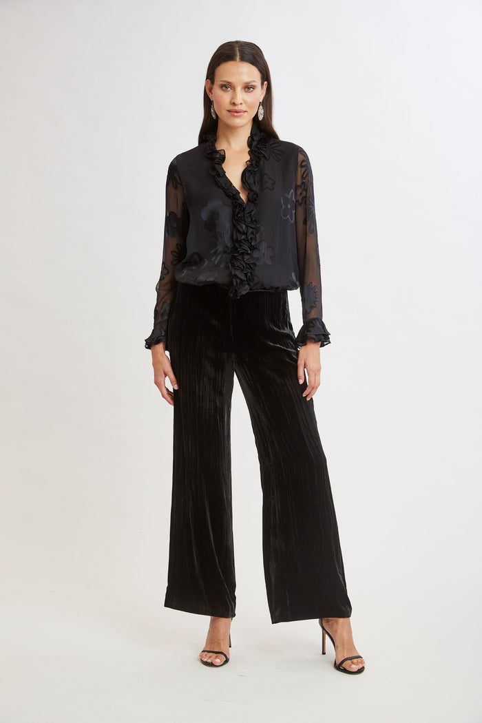 Elie Tahari Plisse Velvet Fluid Pant BLACK