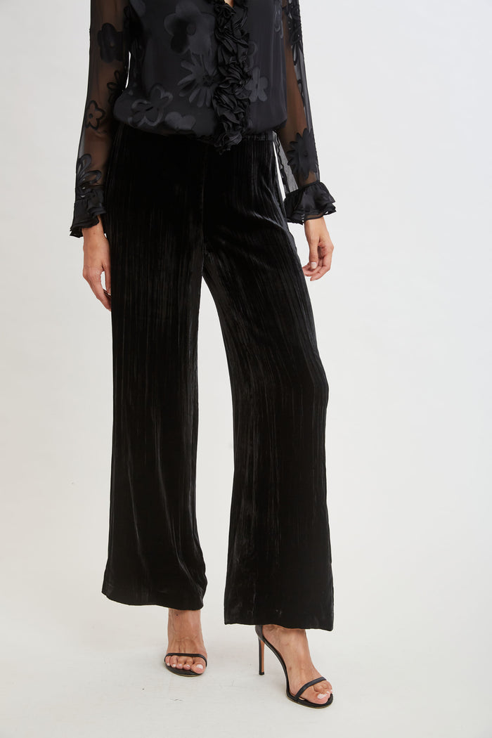 Elie Tahari Plisse Velvet Fluid Pant BLACK