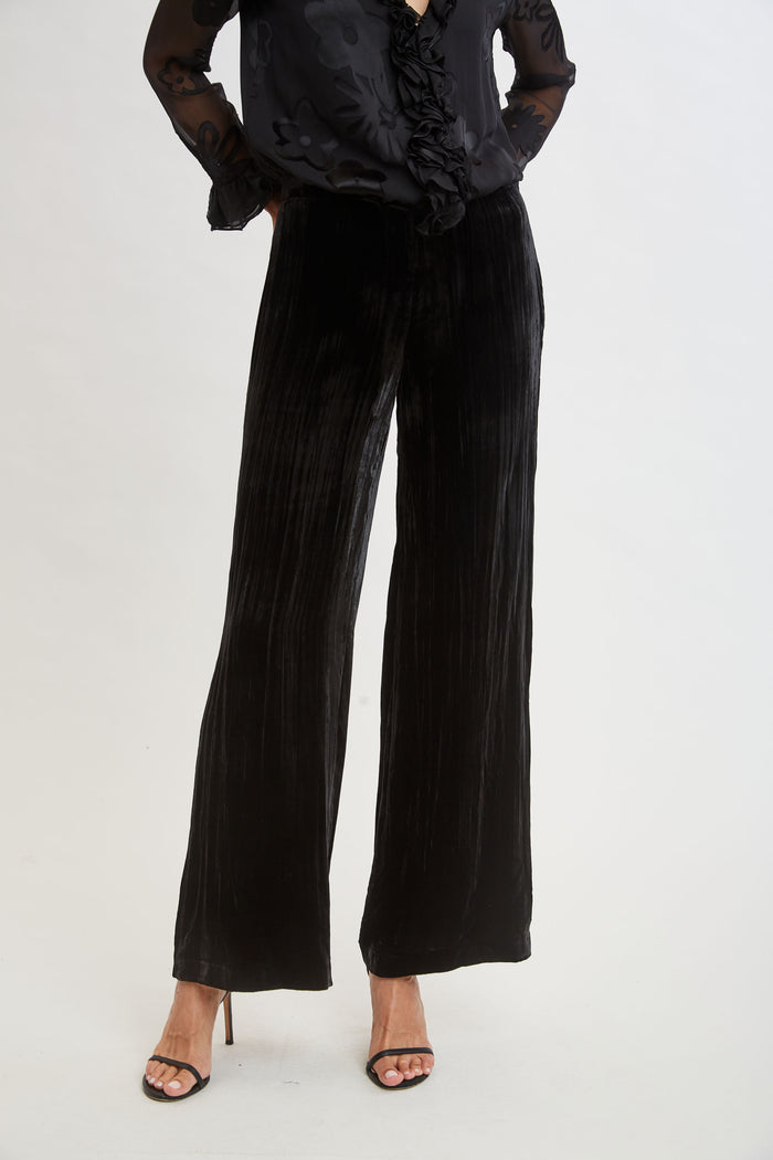 Elie Tahari Plisse Velvet Fluid Pant BLACK
