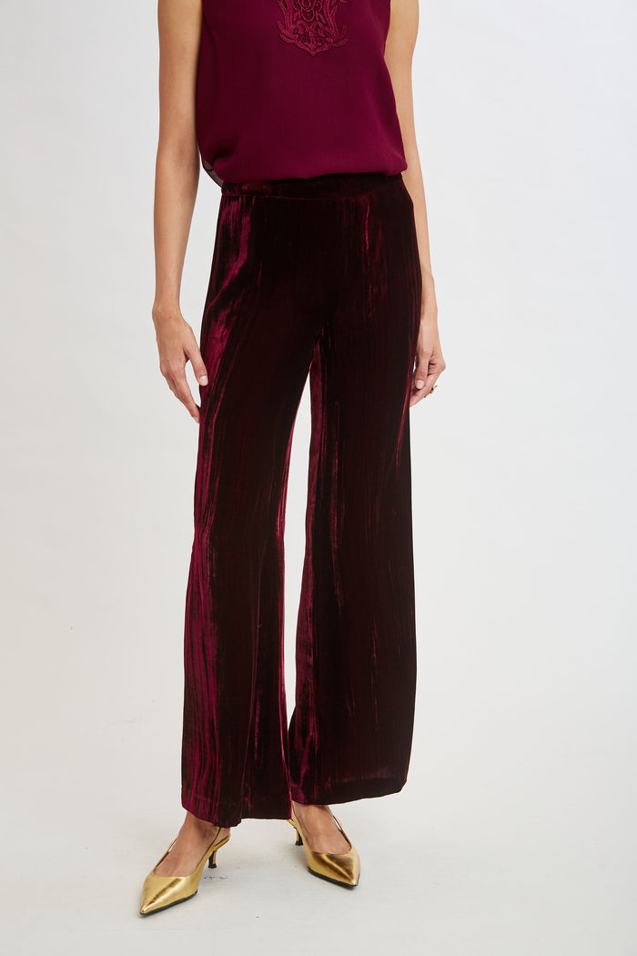 Elie Tahari Plisse Velvet Fluid Pant BURGUNDY
