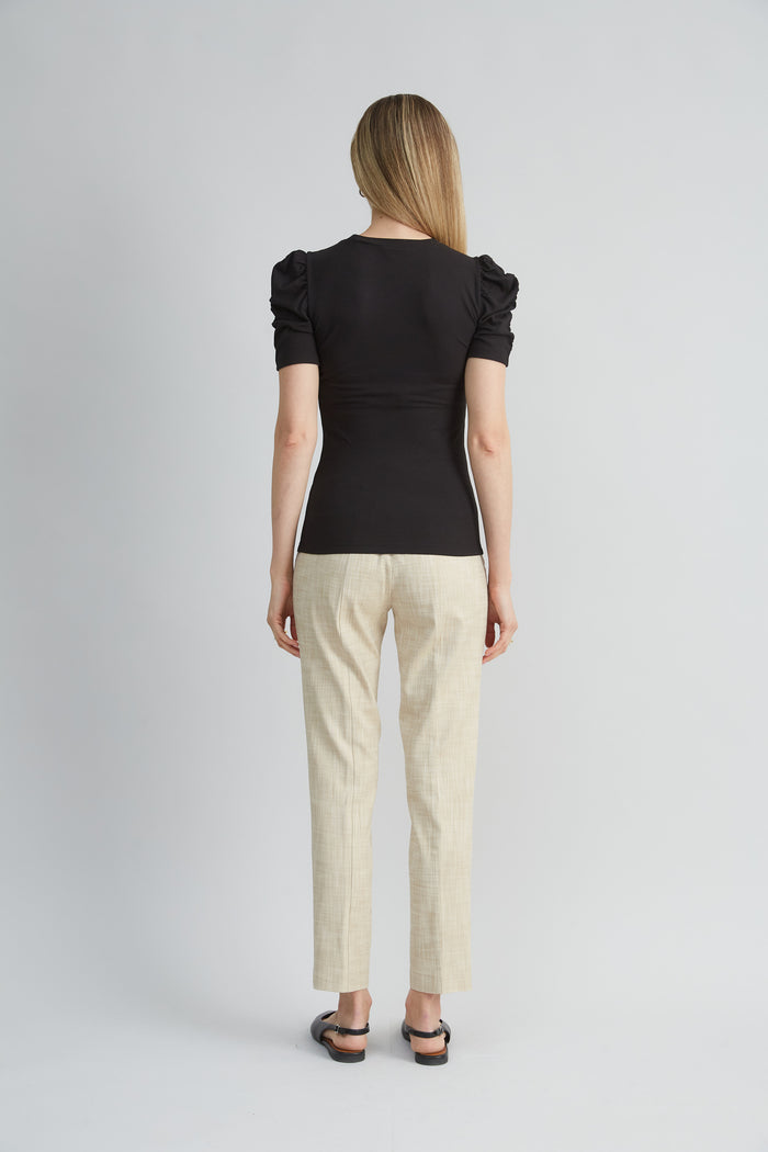 Elie Tahari Puff Sleeve Rib Knit BLACK