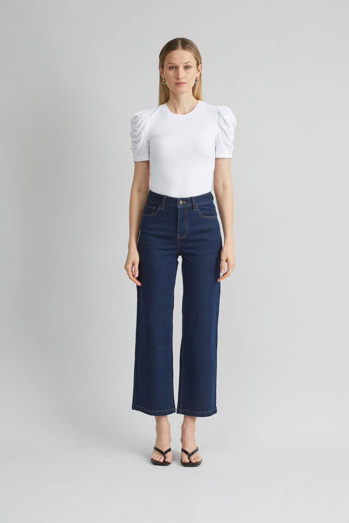 Elie Tahari Puff Sleeve Rib Knit WHITE