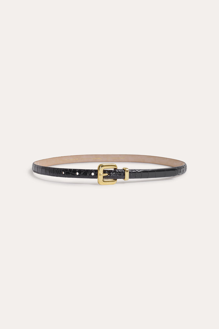 Elie Tahari Reese Croco Belt BLACK-GOLD