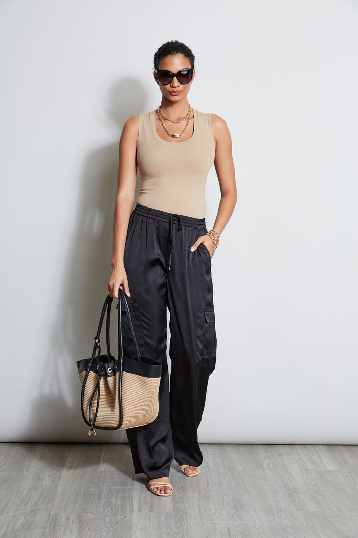 Elie Tahari Relaxed Satin Cargo Pant BLACK
