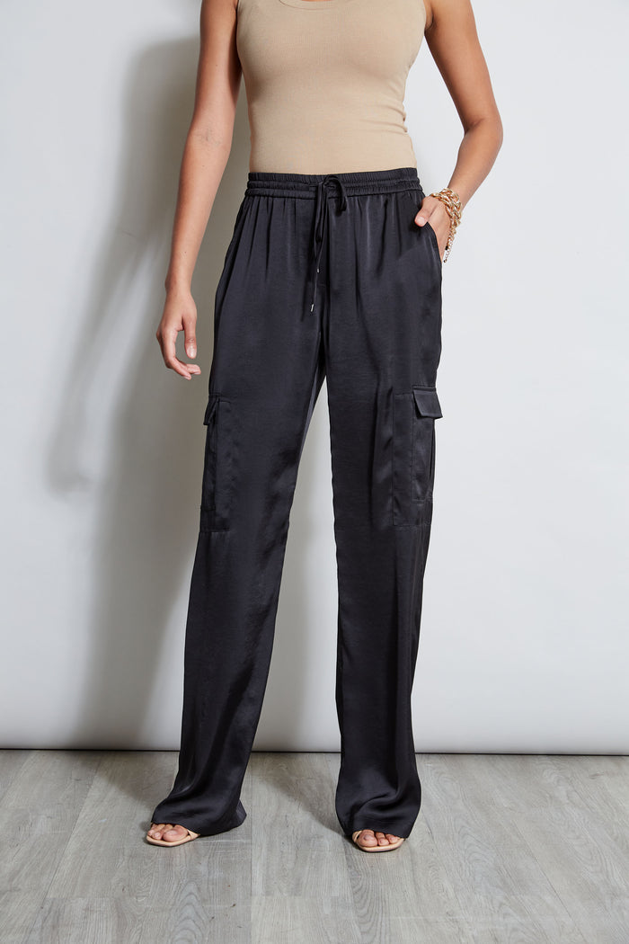 Elie Tahari Relaxed Satin Cargo Pant BLACK