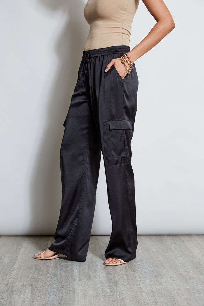 Elie Tahari Relaxed Satin Cargo Pant BLACK