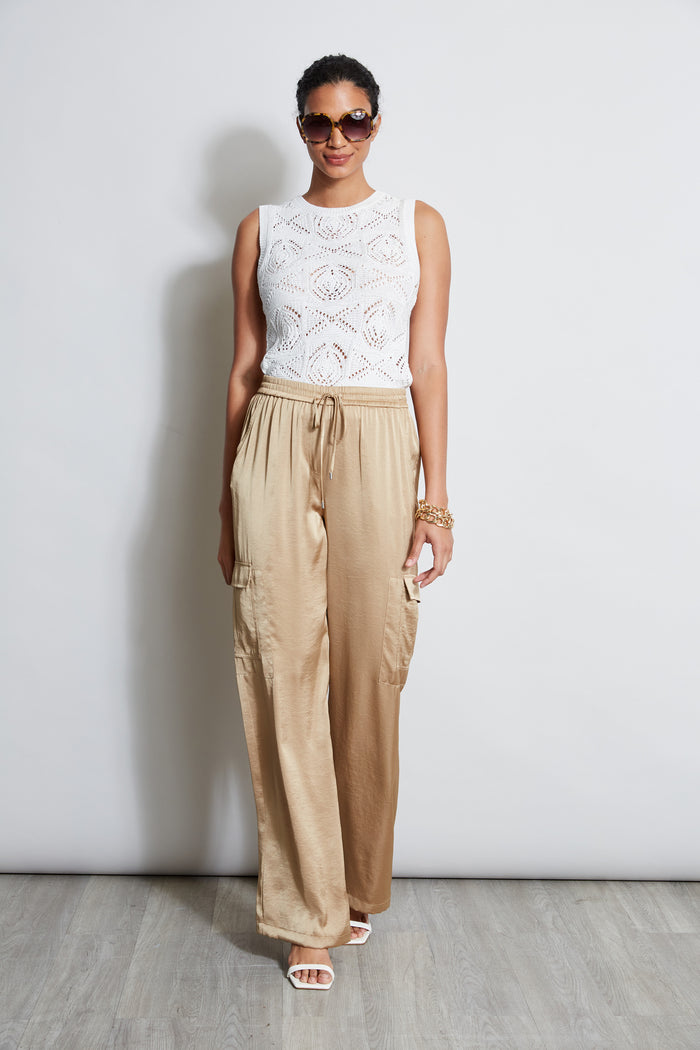Elie Tahari Relaxed Satin Cargo Pant SANDCASTLE