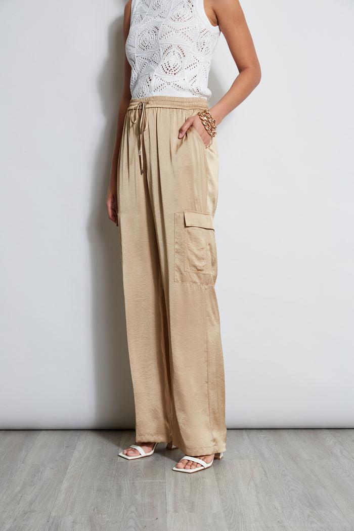 Elie Tahari Relaxed Satin Cargo Pant SANDCASTLE