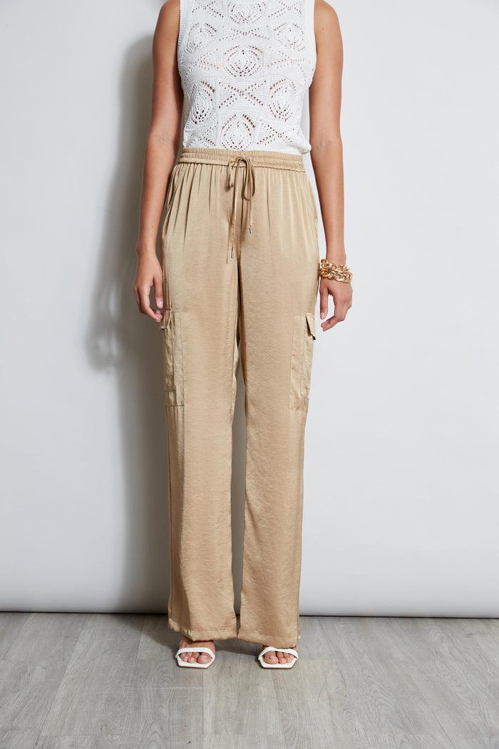 Elie Tahari Relaxed Satin Cargo Pant SANDCASTLE