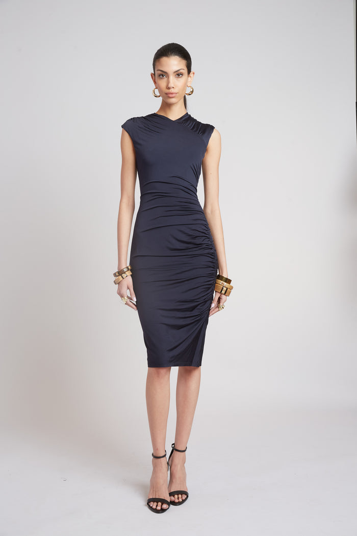 Elie Tahari Ruched Jersey Dress INDIGO