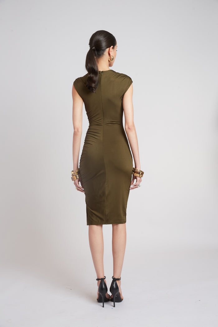 Elie Tahari Ruched Jersey Dress OLIVE
