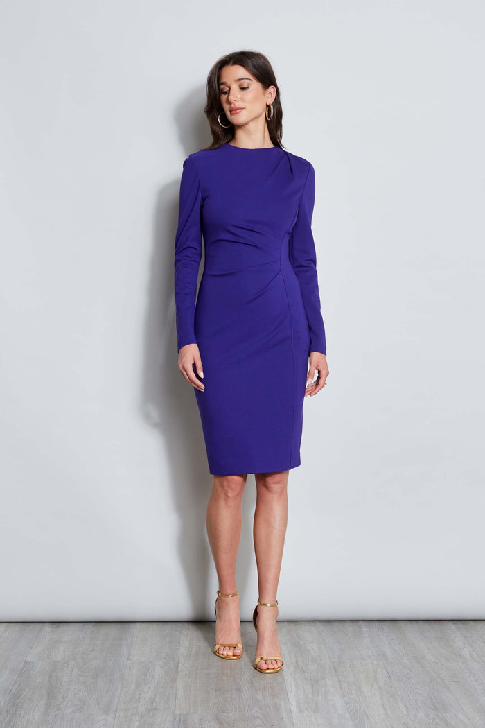 Elie Tahari Ruched Long Sleeve Knit Dress GRAPE