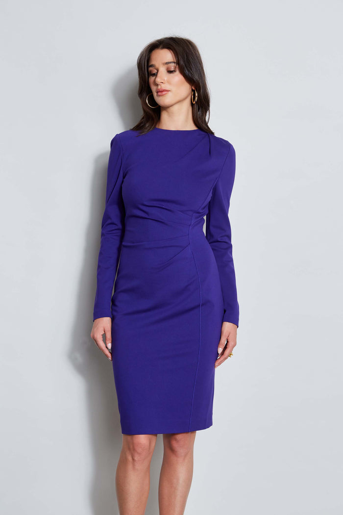 Elie Tahari Ruched Long Sleeve Knit Dress GRAPE