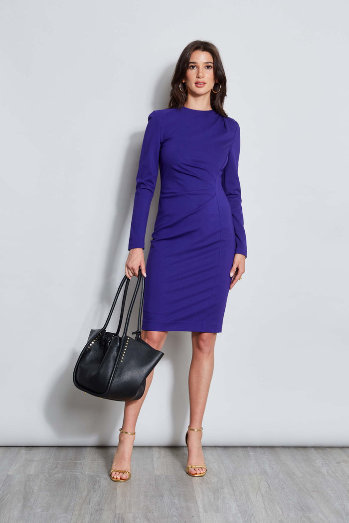 Elie Tahari Ruched Long Sleeve Knit Dress GRAPE