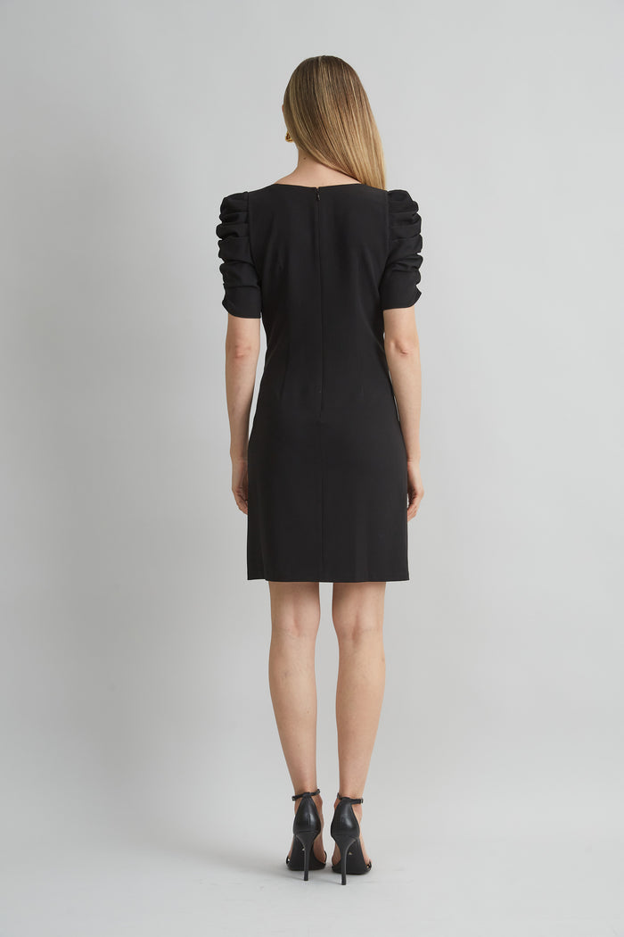 Elie Tahari Ruched Sleeve Shift Dress BLACK