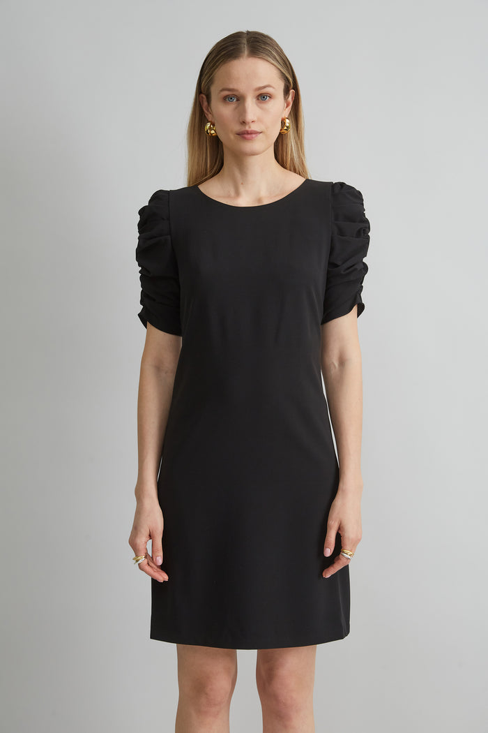 Elie Tahari Ruched Sleeve Shift Dress BLACK