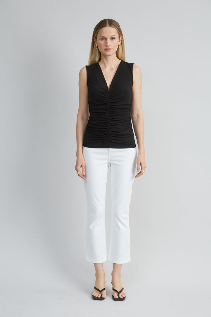 Elie Tahari Ruched V-Neck Jersey Knit BLACK