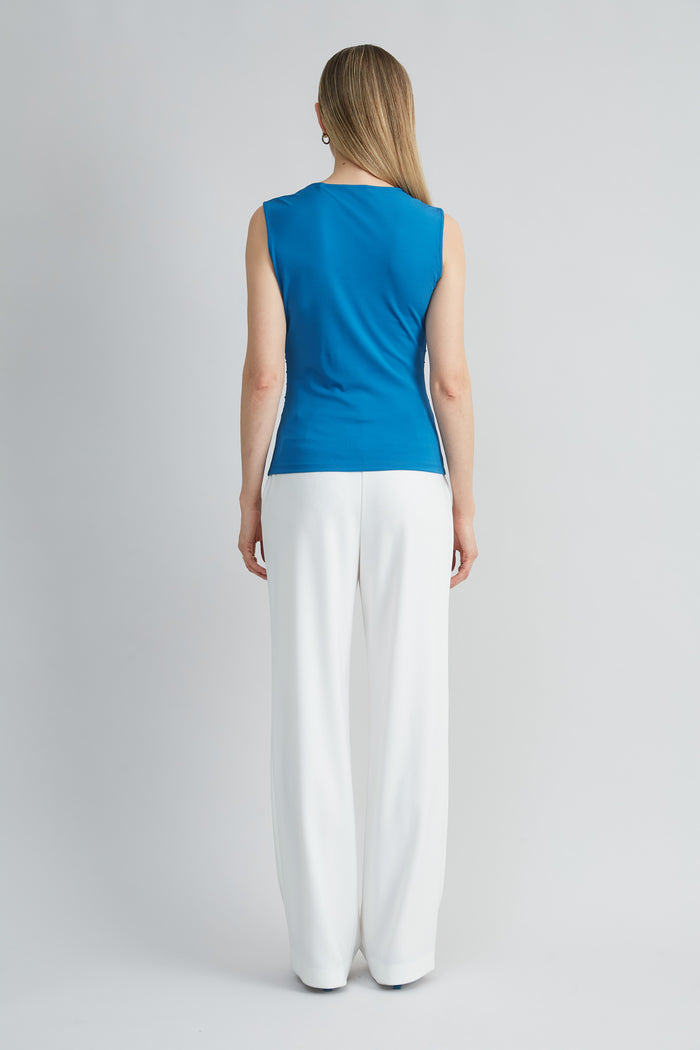 Elie Tahari Ruched V-Neck Jersey Knit OCEAN
