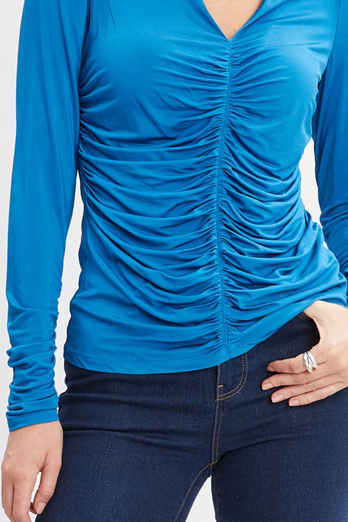 Elie Tahari Ruched V-Neck Knit OCEAN