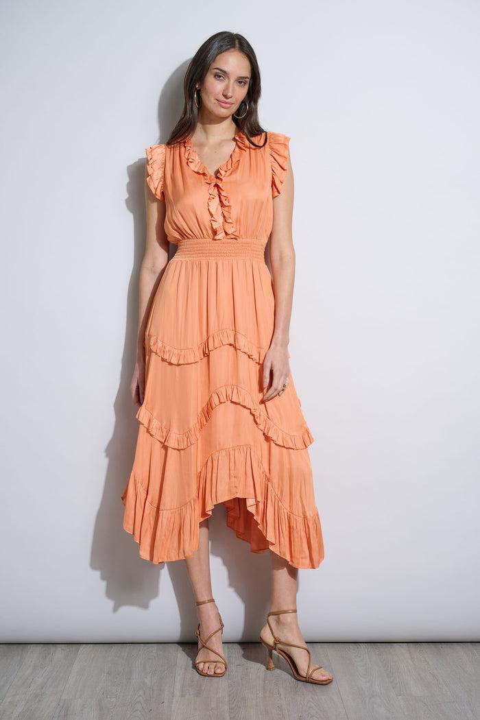 Elie Tahari Ruffle Midi Dress HOPSCOTCH