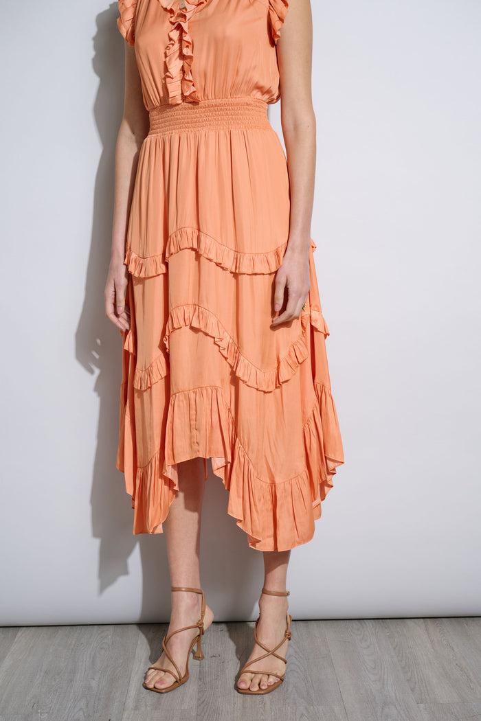 Elie Tahari Ruffle Midi Dress HOPSCOTCH