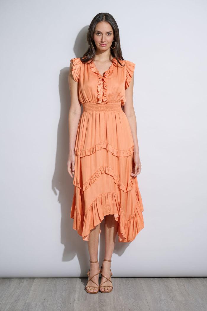 Elie Tahari Ruffle Midi Dress HOPSCOTCH