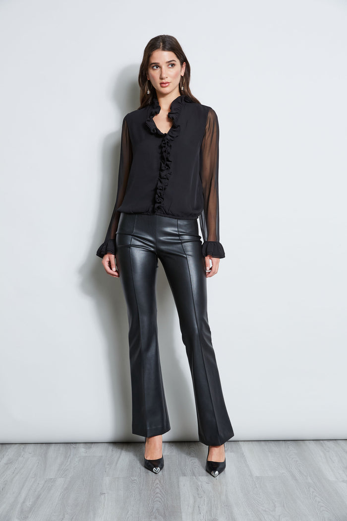 Elie Tahari Ruffle Silk Shirt BLACK