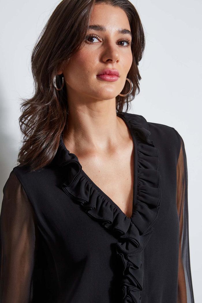 Elie Tahari Ruffle Silk Shirt BLACK