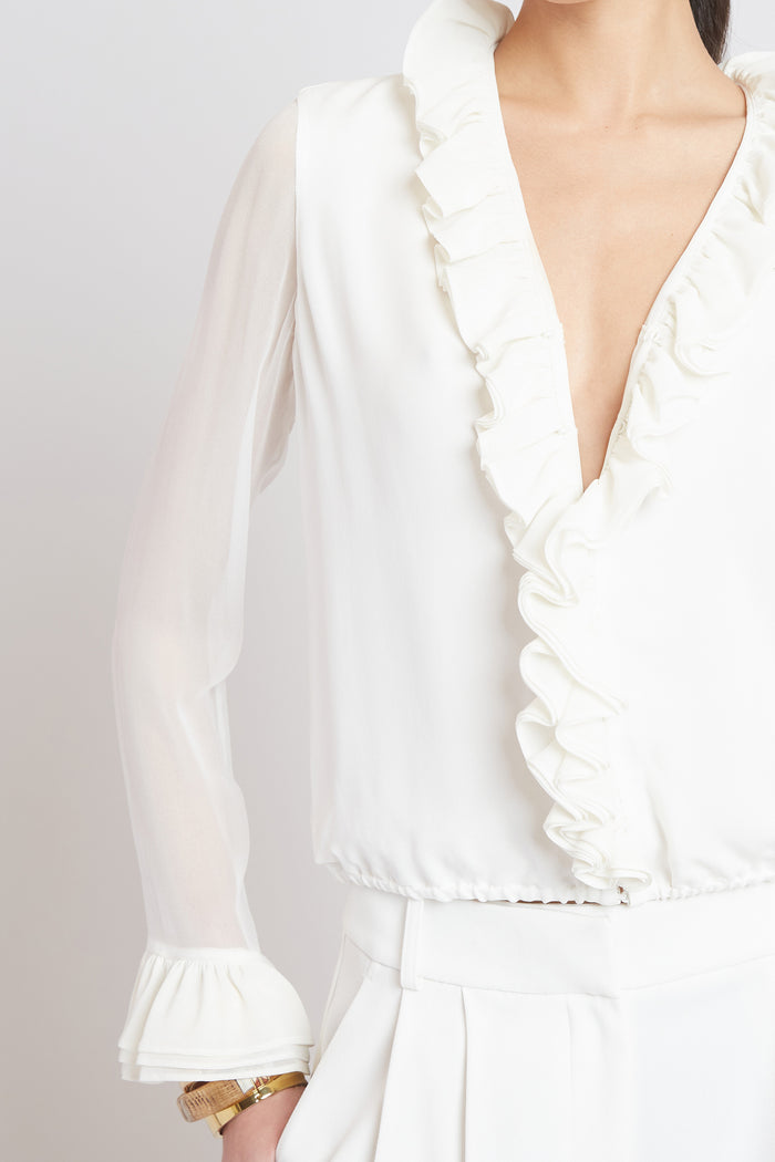 Elie Tahari Ruffle Silk Shirt FRESH PEARL