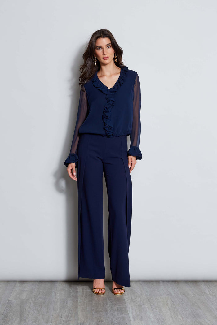 Elie Tahari Ruffle Silk Shirt GALAXY NAVY