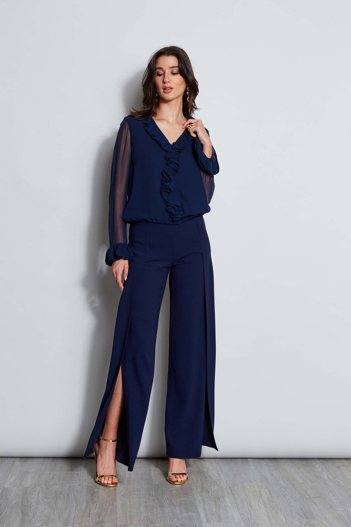 Elie Tahari Ruffle Silk Shirt GALAXY NAVY