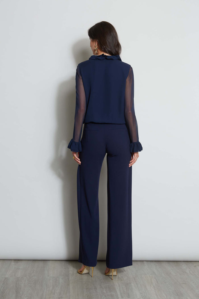 Elie Tahari Ruffle Silk Shirt GALAXY NAVY