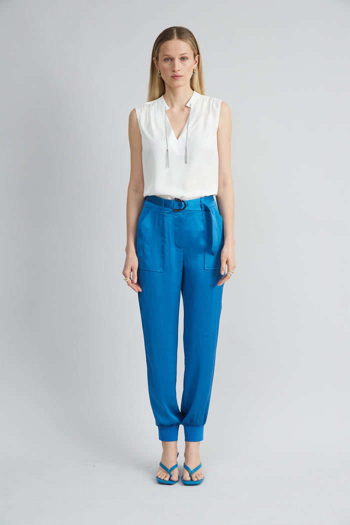 Elie Tahari Satin Belted Cargo Pant OCEAN