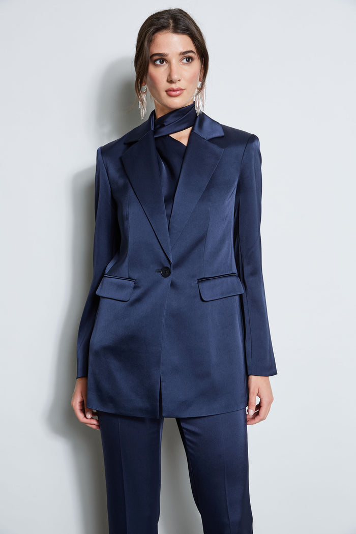 Elie Tahari Satin Boyfriend Blazer MIDNIGHT