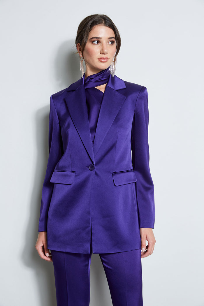 Elie Tahari Satin Boyfriend Blazer WINTER PLUM
