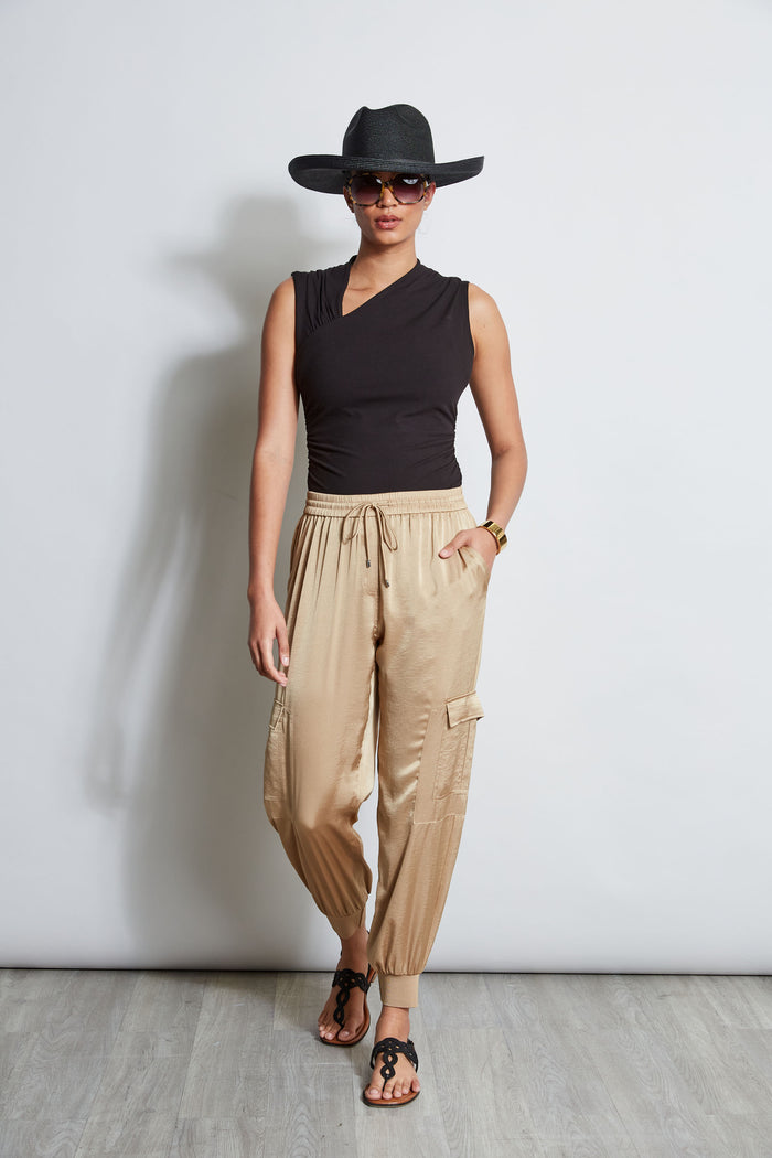 Elie Tahari Satin Cargo Pant SANDCASTLE