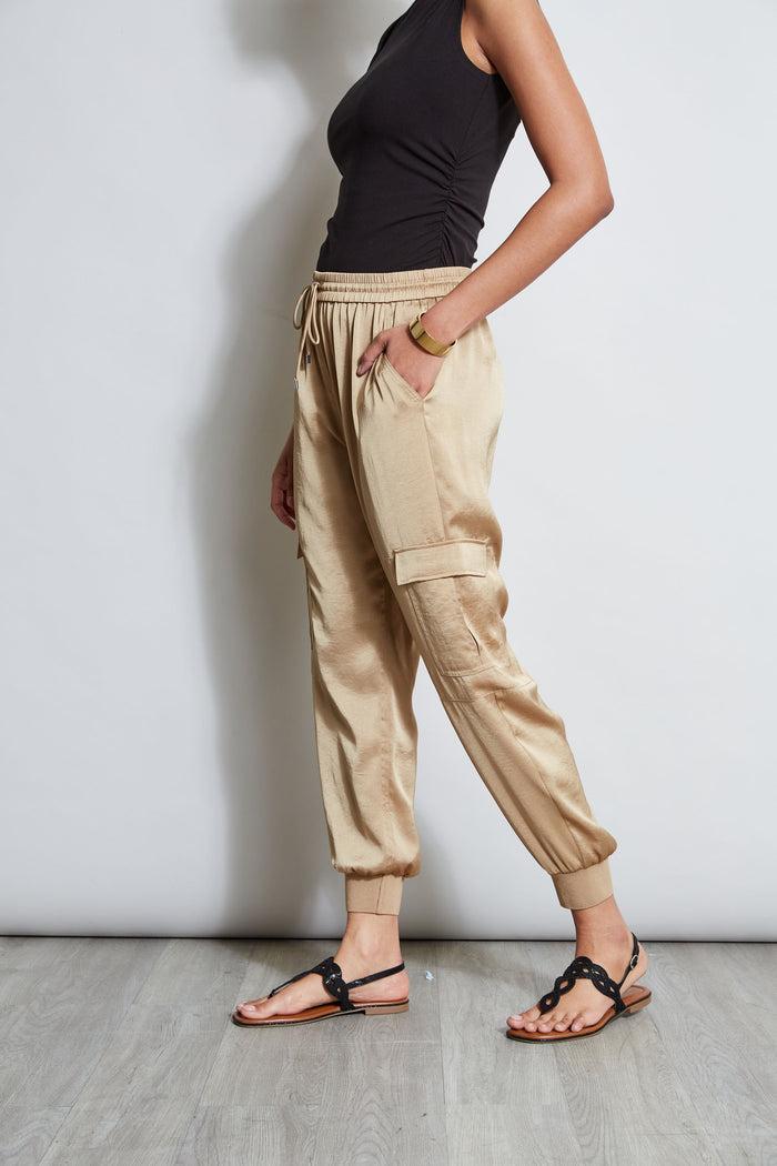 Elie Tahari Satin Cargo Pant SANDCASTLE