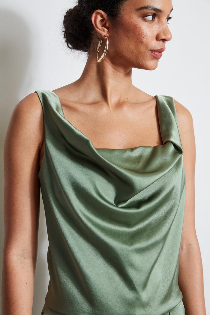 Elie Tahari Satin Cowl Cami TUSCAN OLIVE