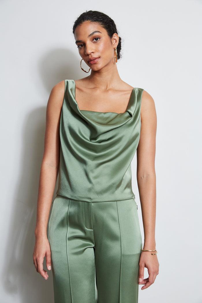 Elie Tahari Satin Cowl Cami TUSCAN OLIVE