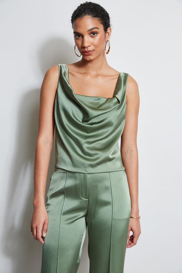 Elie Tahari Satin Cowl Cami TUSCAN OLIVE