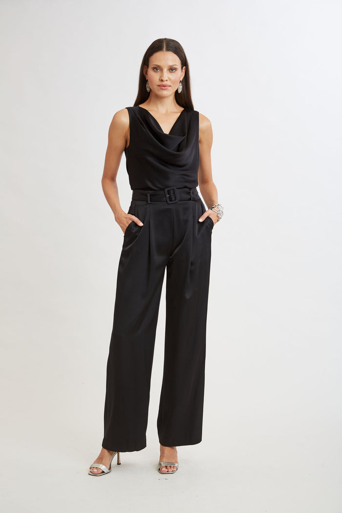 Elie Tahari Satin Cowl Top BLACK