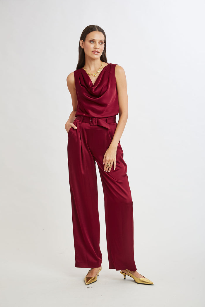 Elie Tahari Satin Cowl Top SANGRIA